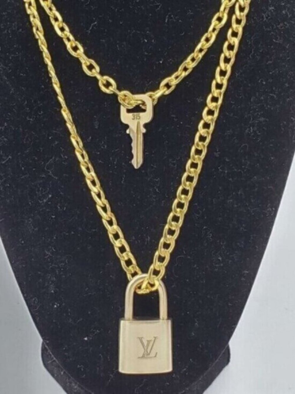 Authentic Louis Vuitton Lock & Key w/ 18k Gold Plated Stainless 2 Necklaces - Picture 11 of 13